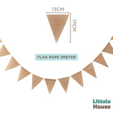 Boho Triangle Pennant Banner, Rustic Burlap Bunting Swallowtail Flags D083 Set of 1 | M | Khaki